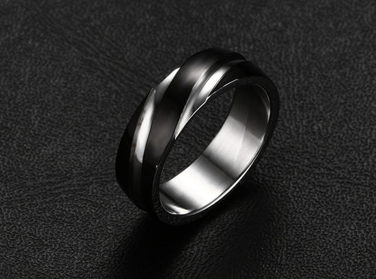Anillo de acero de titanio negro con textura twill para hombre - imagen 2