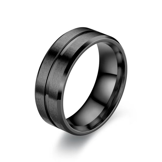Anillo de acero de titanio negro con gema incrustada, diseño geométrico - imagen 2