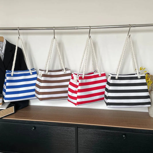 Bolso tote de lona con estampado de rayas y correa bandolera para mujer - imagen 2