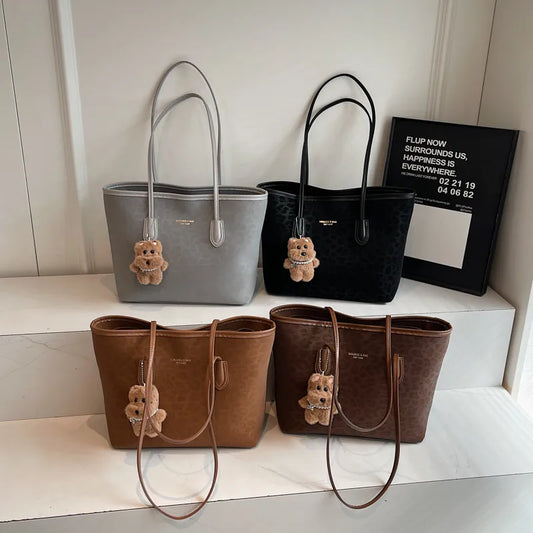 Bolso tote de piel sintética con estampado de leopardo y gran capacidad