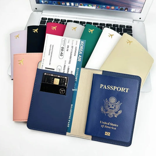 Portapasaportes unisex de piel sintética con diseño calado de avión
