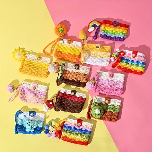 Monedero de estambre tejido a crochet con estampado de frutas, unisex