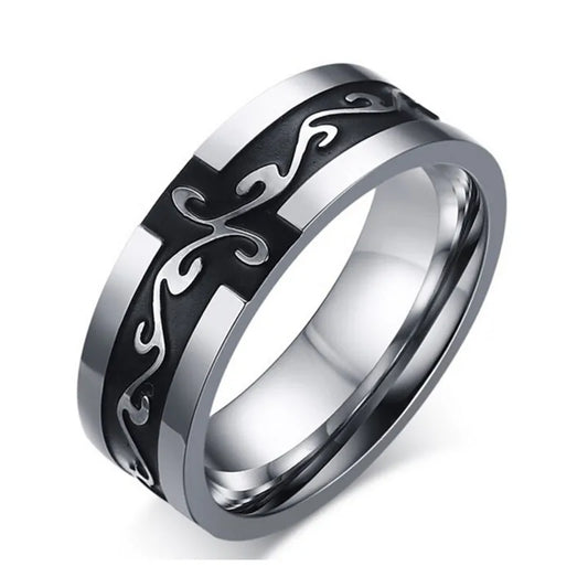 Anillo de acero de titanio para hombre con diseño geométrico - imagen 2