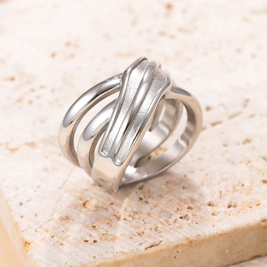 Anillo ajustable de acero y titanio con diseño cruzado, unisex - imagen 2