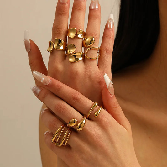 Anillo ajustable de acero 304 con diseño geométrico de gotas de agua
