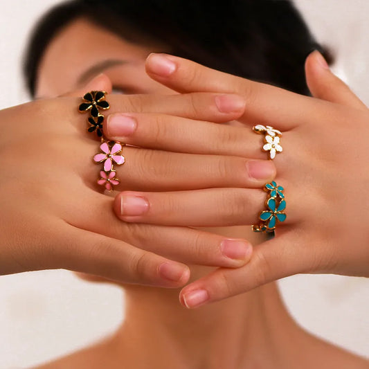 Anillo con diseño de flor en esmalte, estilo IG dulce para mujer - imagen 2