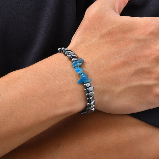 Pulsera de cuentas de hematita con acero inoxidable para hombre