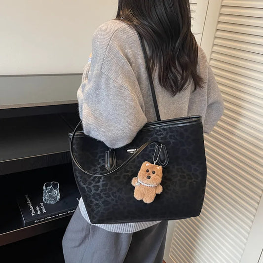 Bolso tote de piel sintética con estampado de leopardo y gran capacidad - imagen 2