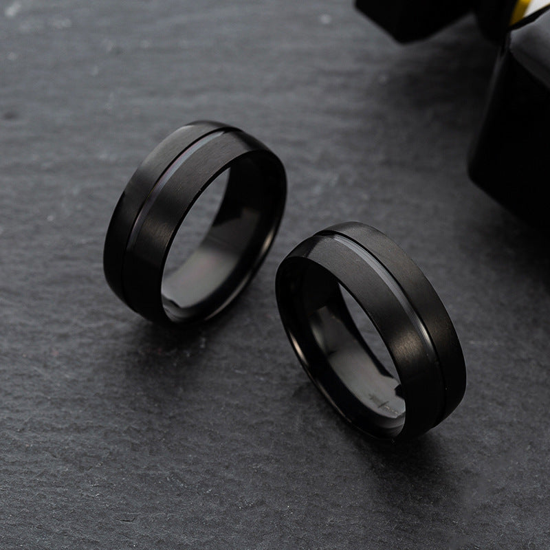 Anillo de acero de titanio negro con gema incrustada, diseño geométrico - imagen 3