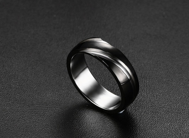 Anillo de acero de titanio negro con textura twill para hombre - imagen 6