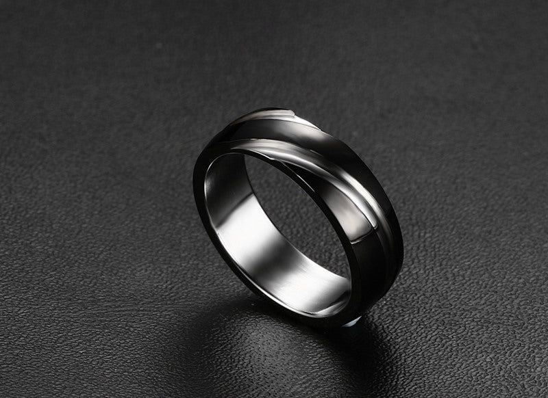 Anillo de acero de titanio negro con textura twill para hombre - imagen 6