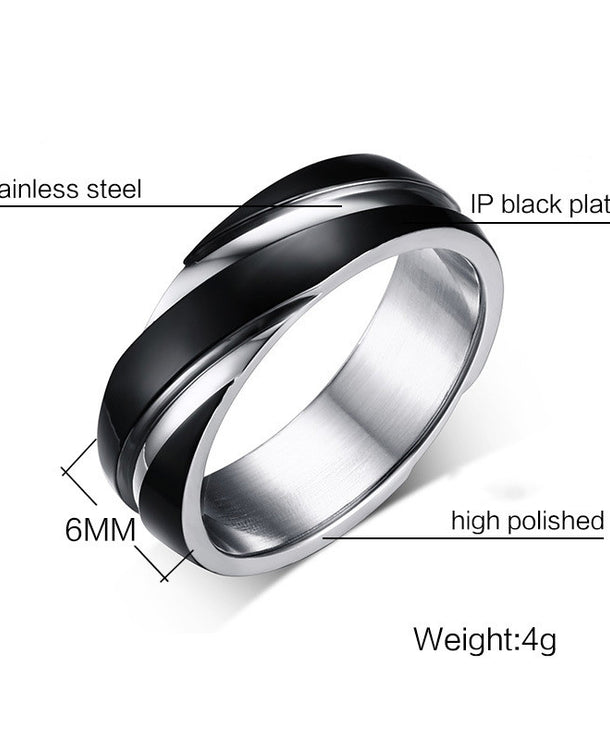 Anillo de acero de titanio negro con textura twill para hombre - imagen 3