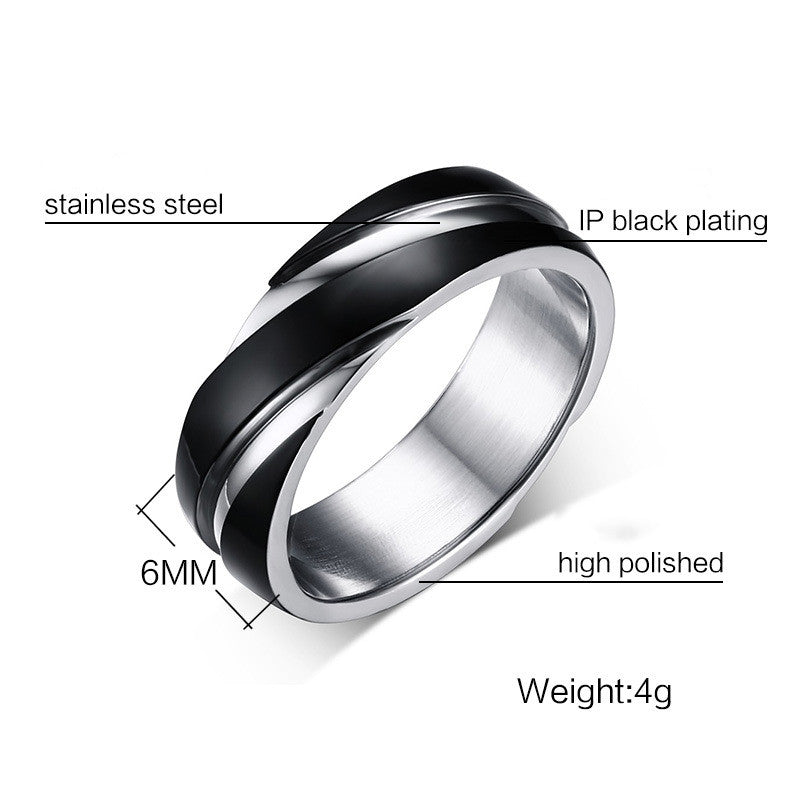 Anillo de acero de titanio negro con textura twill para hombre - imagen 3