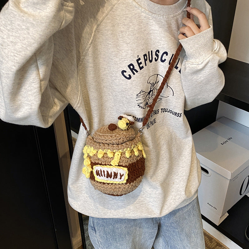Bolso cruzado tejido con diseño de abejita y miel para mujer - imagen 4