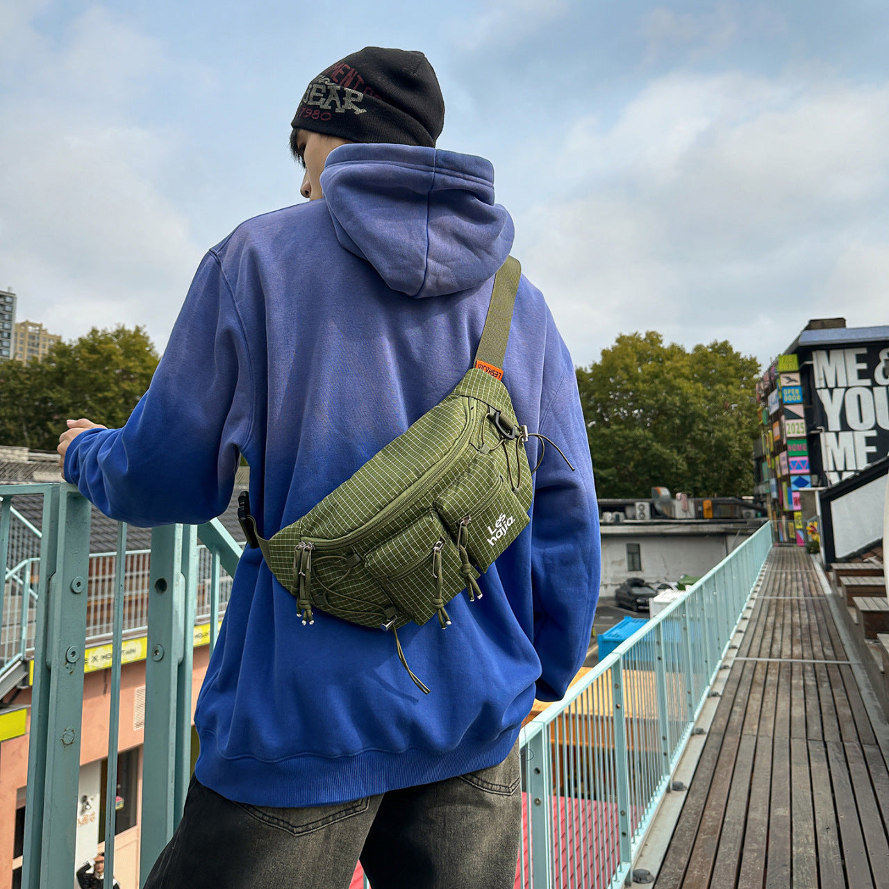 Bolso de pecho outdoor estilo workwear para hombre en nylon a cuadros - imagen 6