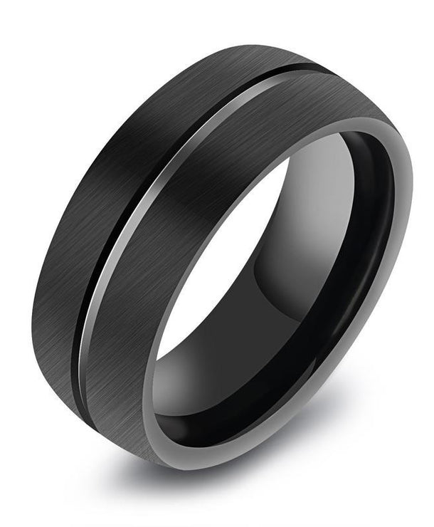 Anillo de acero de titanio negro con gema incrustada, diseño geométrico - imagen 5