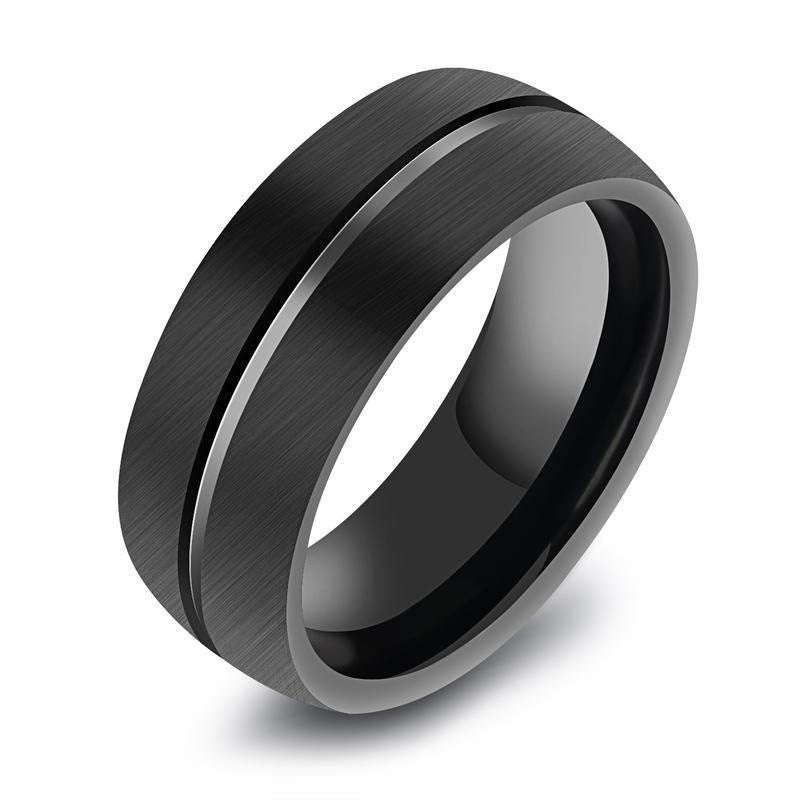 Anillo de acero de titanio negro con gema incrustada, diseño geométrico - imagen 5