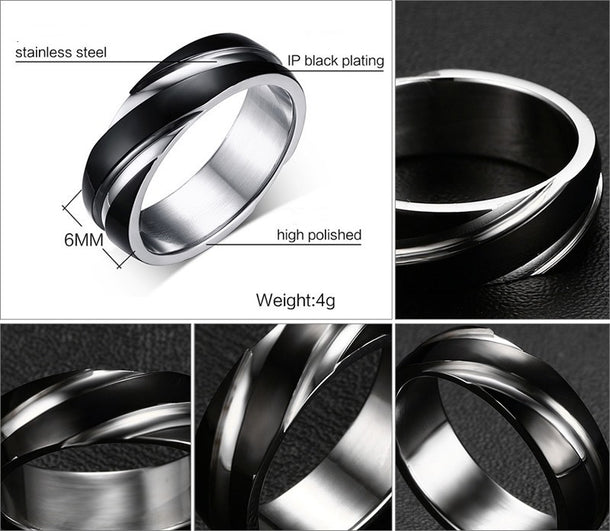 Anillo de acero de titanio negro con textura twill para hombre - imagen 7