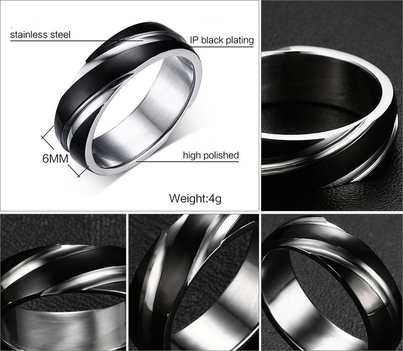 Anillo de acero de titanio negro con textura twill para hombre - imagen 7