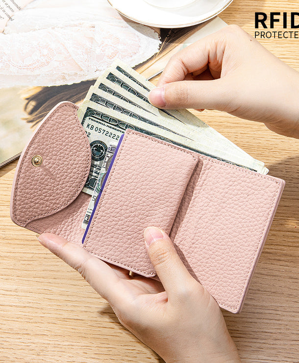 Cartera corta de piel genuina estilo japonés para mujer, compacta - imagen 2