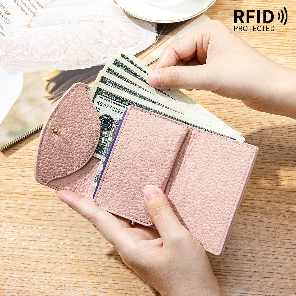 Cartera corta de piel genuina estilo japonés para mujer, compacta - imagen 2