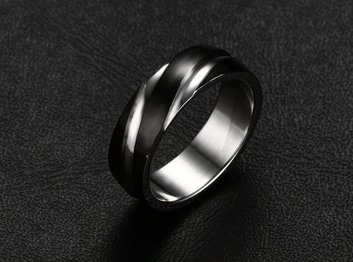 Anillo de acero de titanio negro con textura twill para hombre - imagen 2