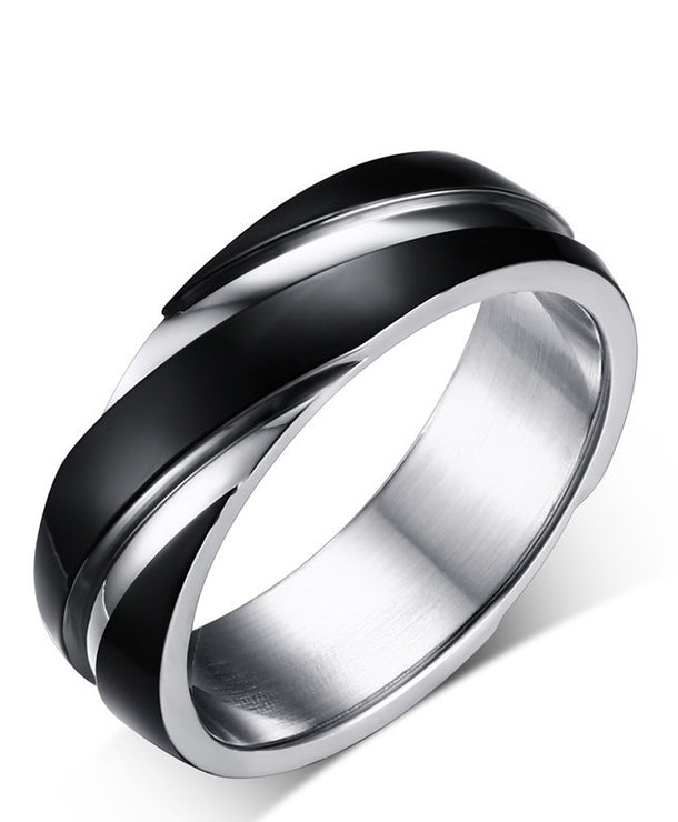 Anillo de acero de titanio negro con textura twill para hombre