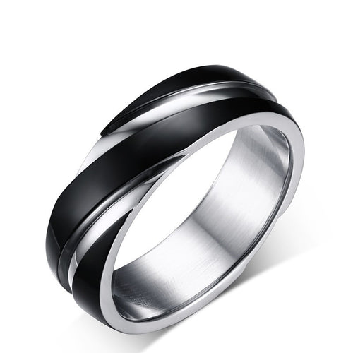 Anillo de acero de titanio negro con textura twill para hombre