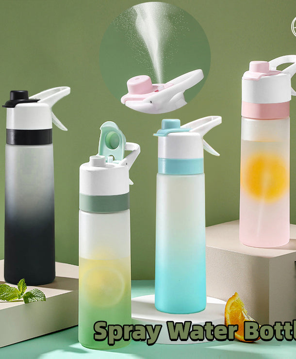 Botella de agua deportiva con atomizador y tapa antiderrames
