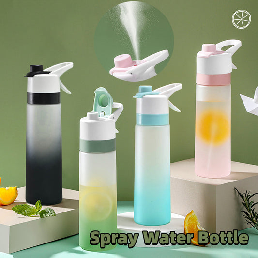 Botella de agua deportiva con atomizador y tapa antiderrames