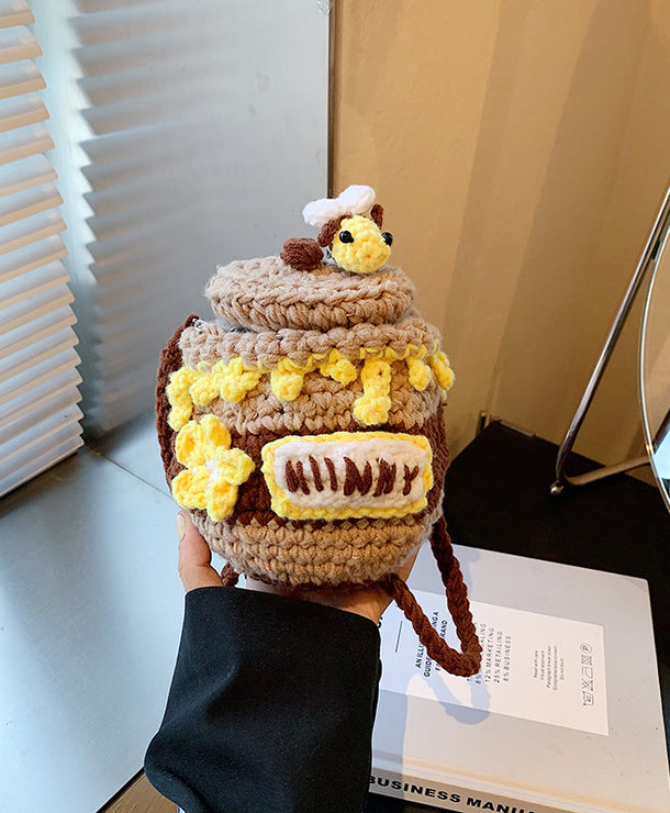 Bolso cruzado tejido con diseño de abejita y miel para mujer