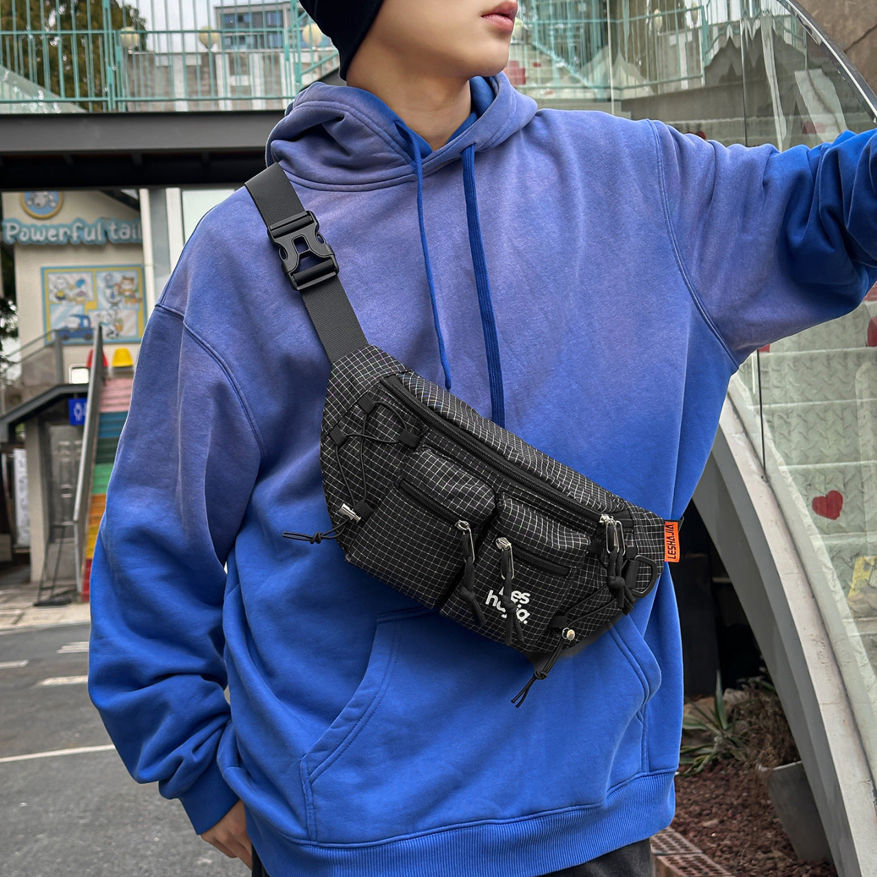 Bolso de pecho outdoor estilo workwear para hombre en nylon a cuadros - imagen 5