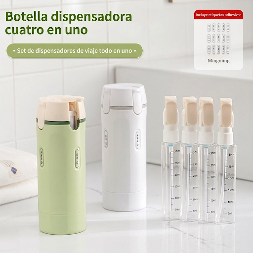 Dispensador de Viaje 4 en 1 Antiderrames - Botellas Rellenables