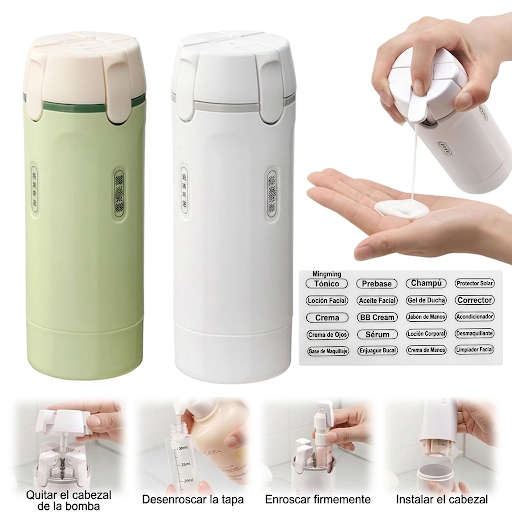 Dispensador de Viaje 4 en 1 Antiderrames - Botellas Rellenables