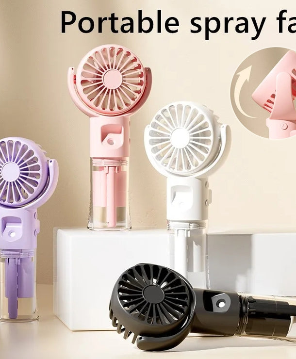 Ventilador de mano con atomizador de agua y 4 velocidades, recargable USB