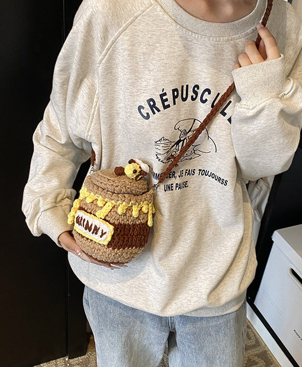 Bolso cruzado tejido con diseño de abejita y miel para mujer - imagen 3