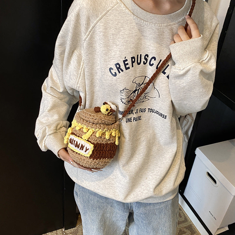 Bolso cruzado tejido con diseño de abejita y miel para mujer - imagen 3