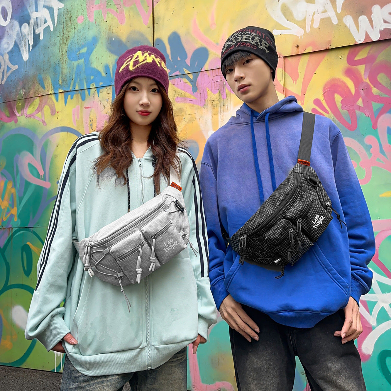 Bolso de pecho outdoor estilo workwear para hombre en nylon a cuadros - imagen 2