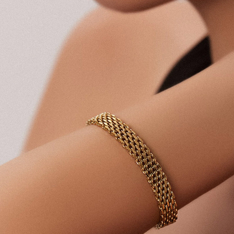 Pulsera de cadena de acero de titanio para mujer, diseño geométrico - imagen 4