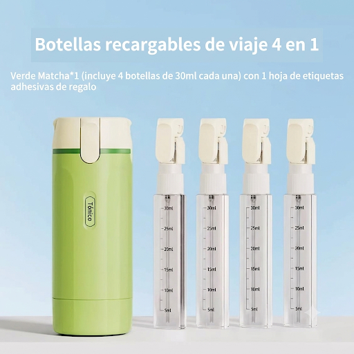 Dispensador de Viaje 4 en 1 Antiderrames - Botellas Rellenables