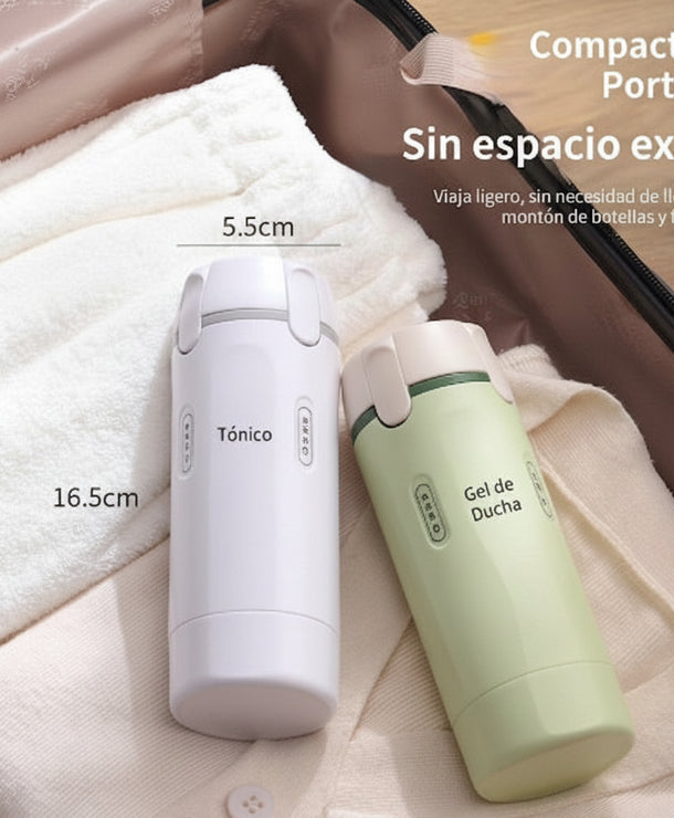 Dispensador de Viaje 4 en 1 Antiderrames - Botellas Rellenables
