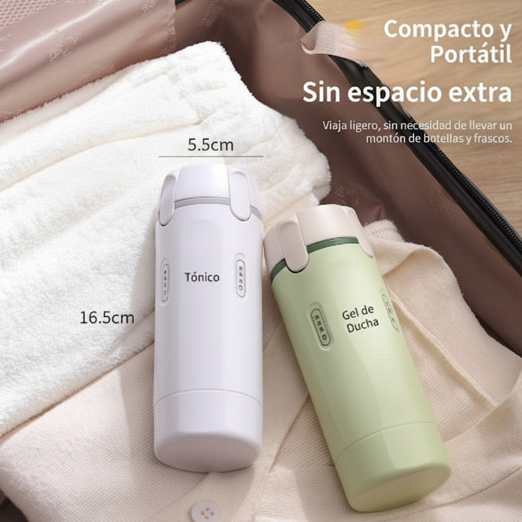 Dispensador de Viaje 4 en 1 Antiderrames - Botellas Rellenables