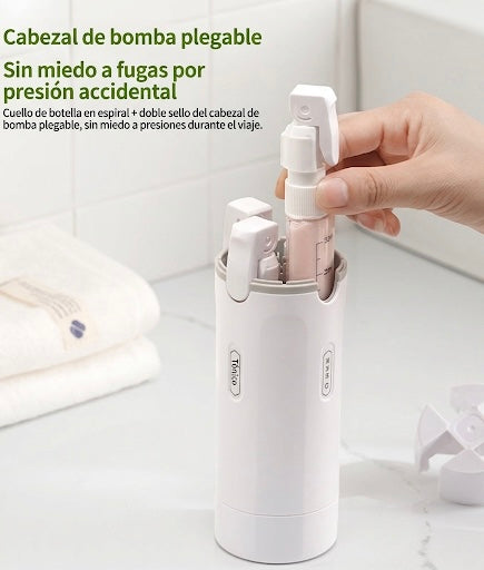 Dispensador de Viaje 4 en 1 Antiderrames - Botellas Rellenables