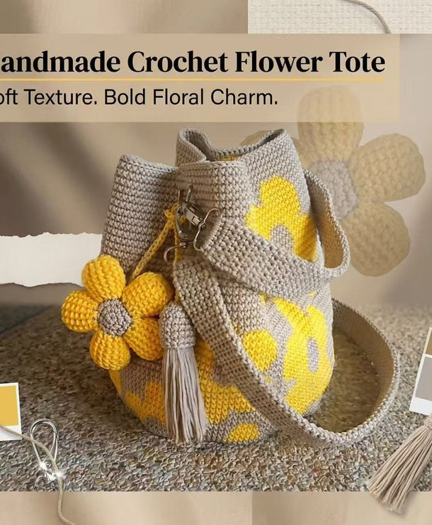 Bolso tote con flores tejidas a crochet para mujer - imagen 3