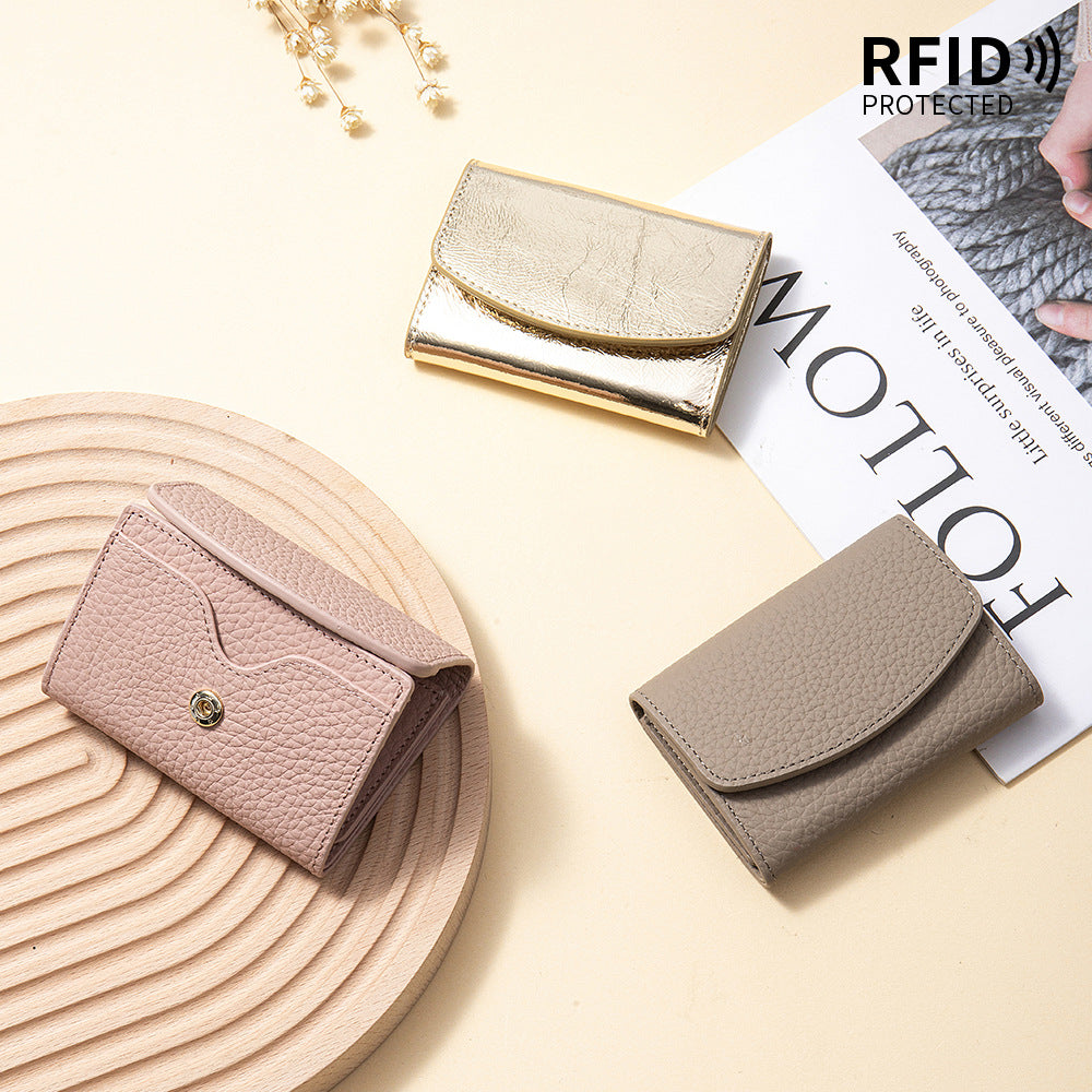 Cartera corta de piel genuina estilo japonés para mujer, compacta