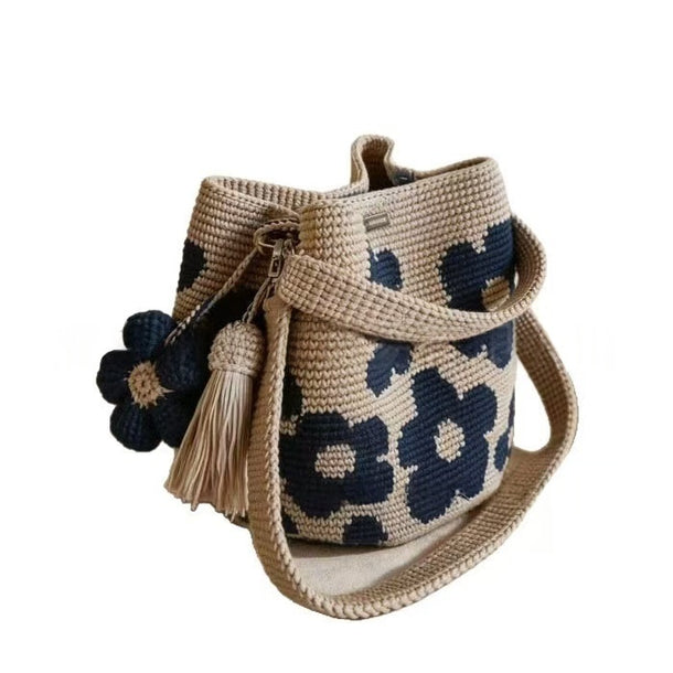 Bolso tote con flores tejidas a crochet para mujer - imagen 7
