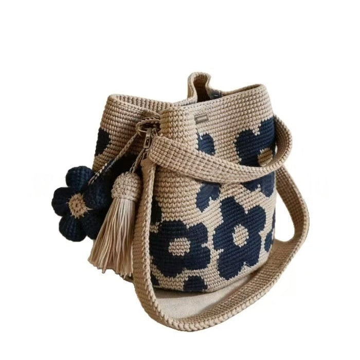 Bolso tote con flores tejidas a crochet para mujer - imagen 7
