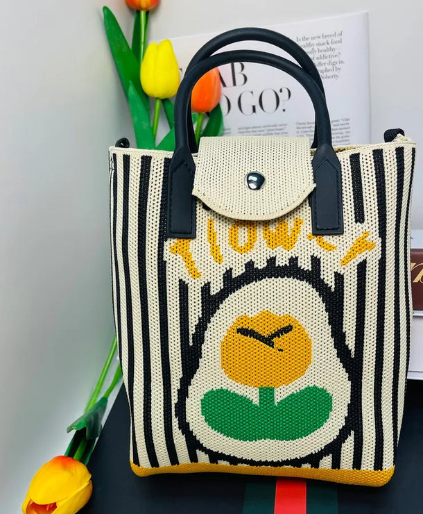 Bolso cruzado tejido con estampado de letras y flores para mujer - imagen 14