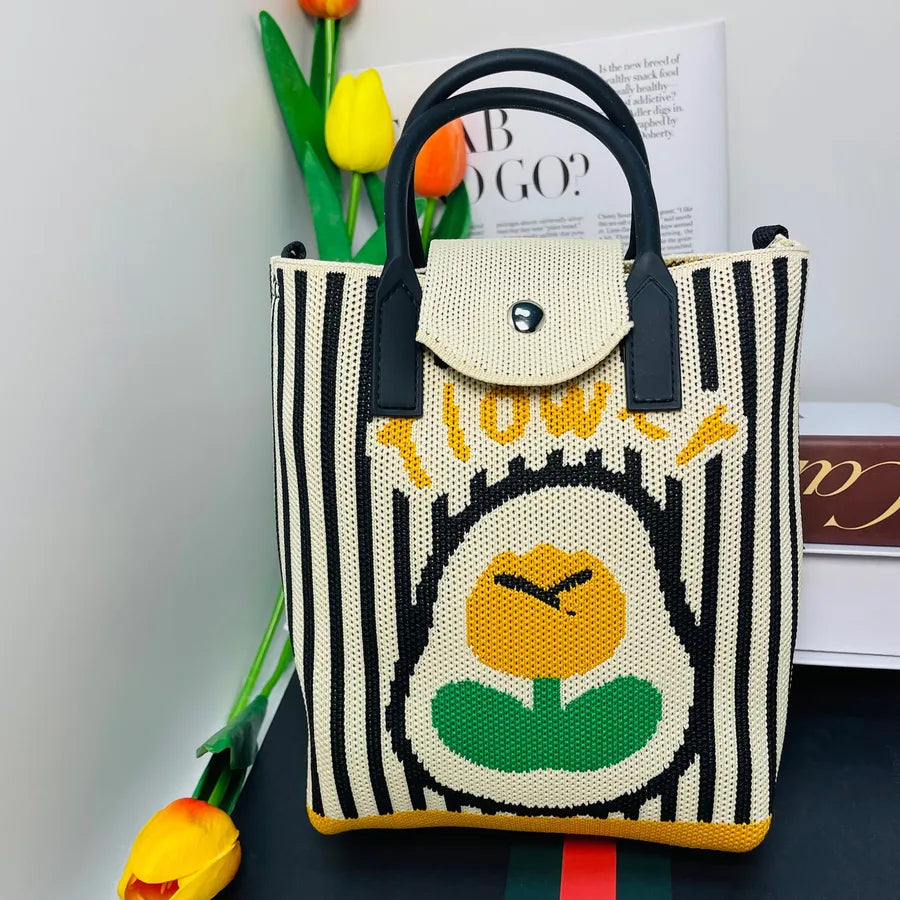 Bolso cruzado tejido con estampado de letras y flores para mujer - imagen 14