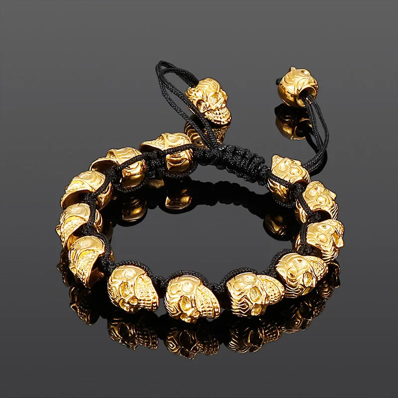 Pulsera de acero de titanio con dije de calavera, estilo retro - imagen 5